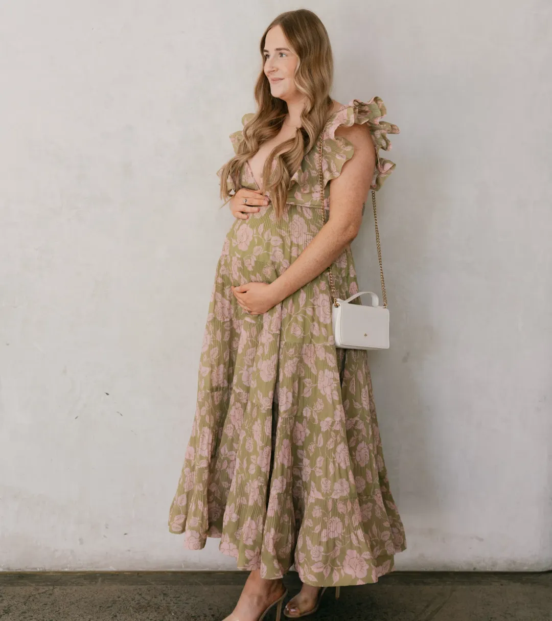 Zimmermann Lovestruck Pleated Gown Olive and Pink Rose Size 3 / AU 10-12 for rent on The Volte - main image