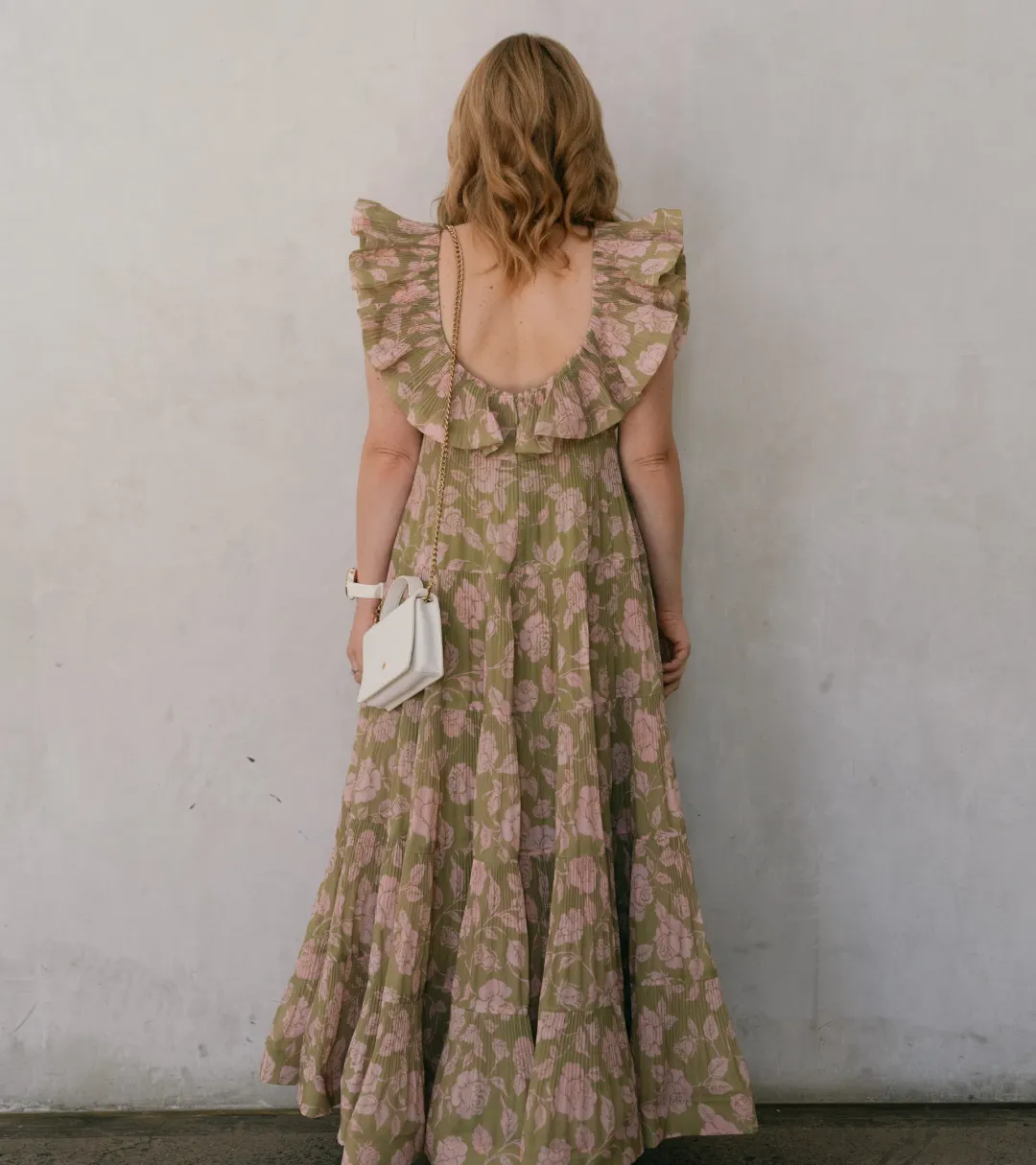 Zimmermann Lovestruck Pleated Gown Olive and Pink Rose Size 3 / AU 10-12 for rent on The Volte - main image