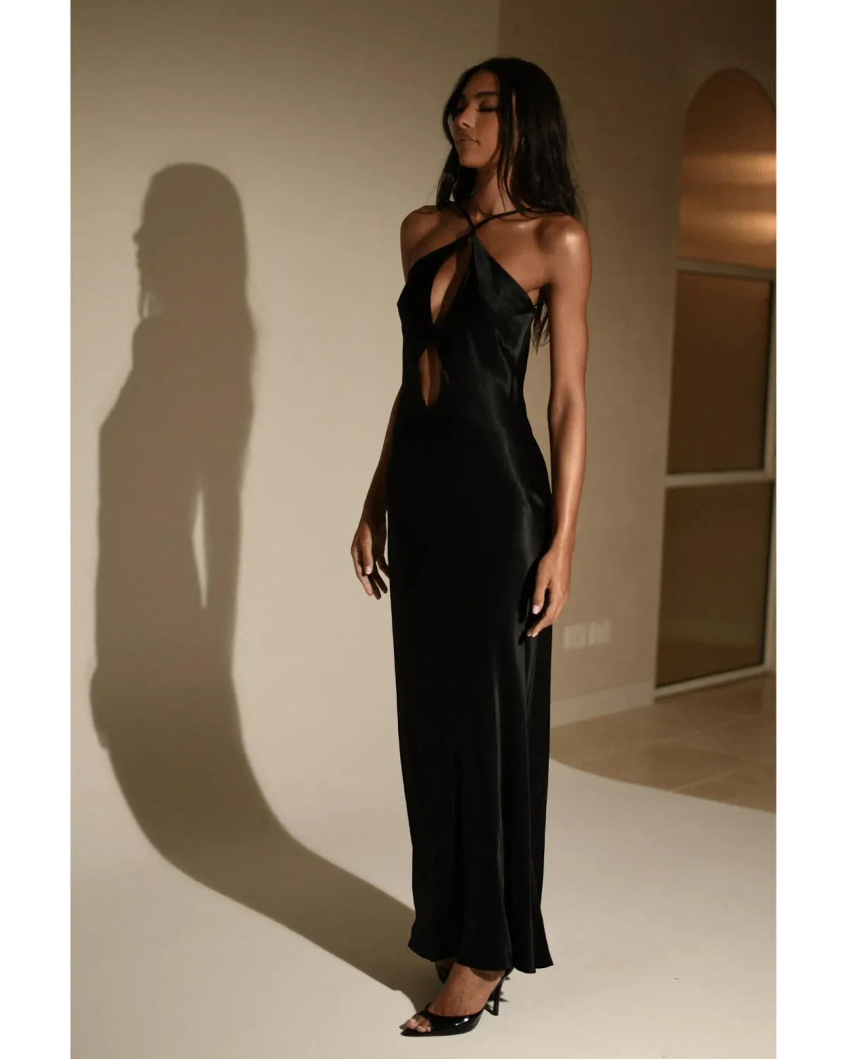 MESHKI Lucia Satin Cut Out Maxi Dress Black Size Small / AU 8 - Image 4