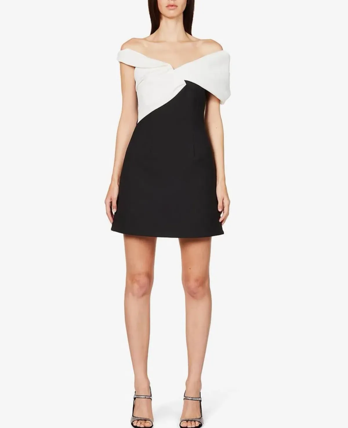 Rachel Gilbert Matteo Asymmetrical Off Shoulder Mini Dress Black/White Size 1 / AU 8 - Image 5