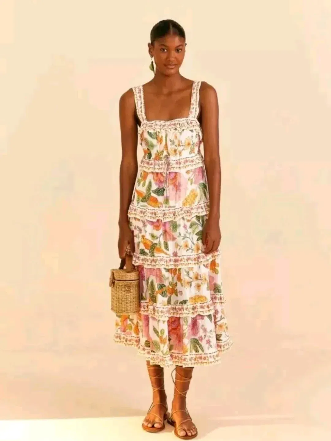 Farm Rio Macaw Bloom Ruffle Tropical Tiered Sundress Floral Size S / AU 8 for rent on The Volte - main image