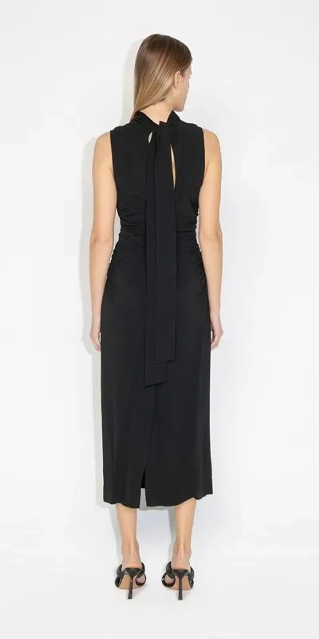 Cue Ruched Waist Midi Dress Black Size 8 for rent on The Volte - main image