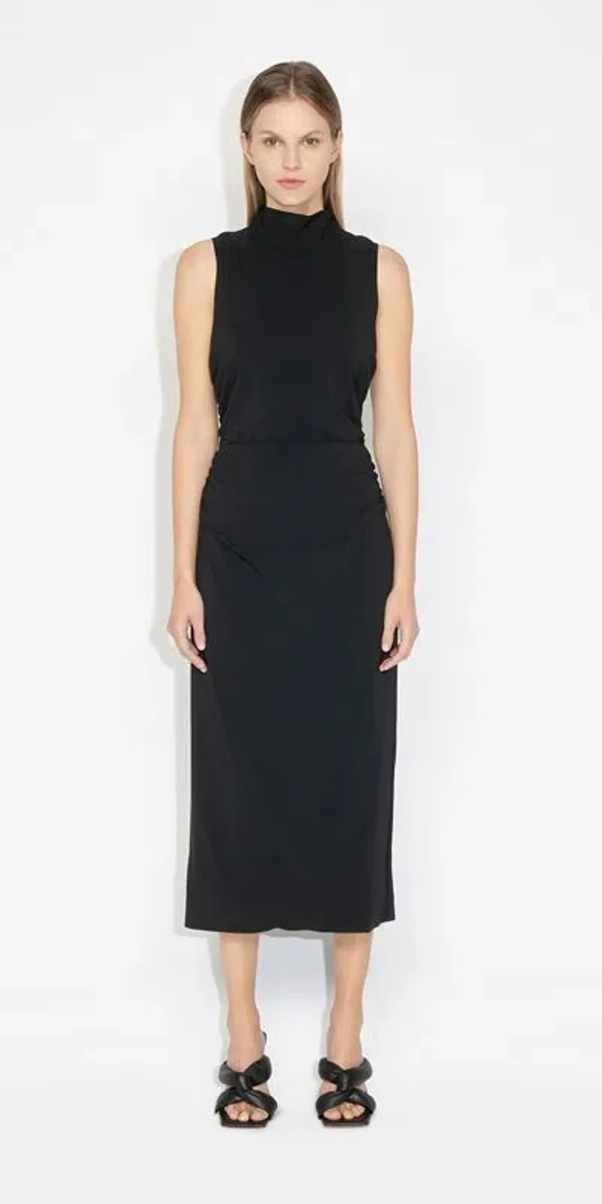 Cue Ruched Waist Midi Dress Black Size 8 - Image 5