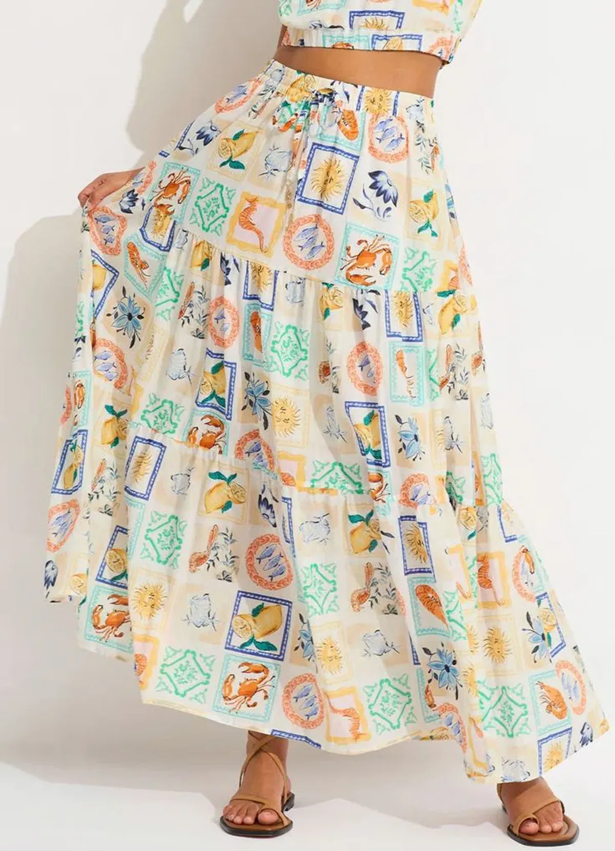 Seafolly Wish You Were Here Crop Top & Maxi Skirt Set in Atoll Blue Multi Size XS / AU 6 - Image 5