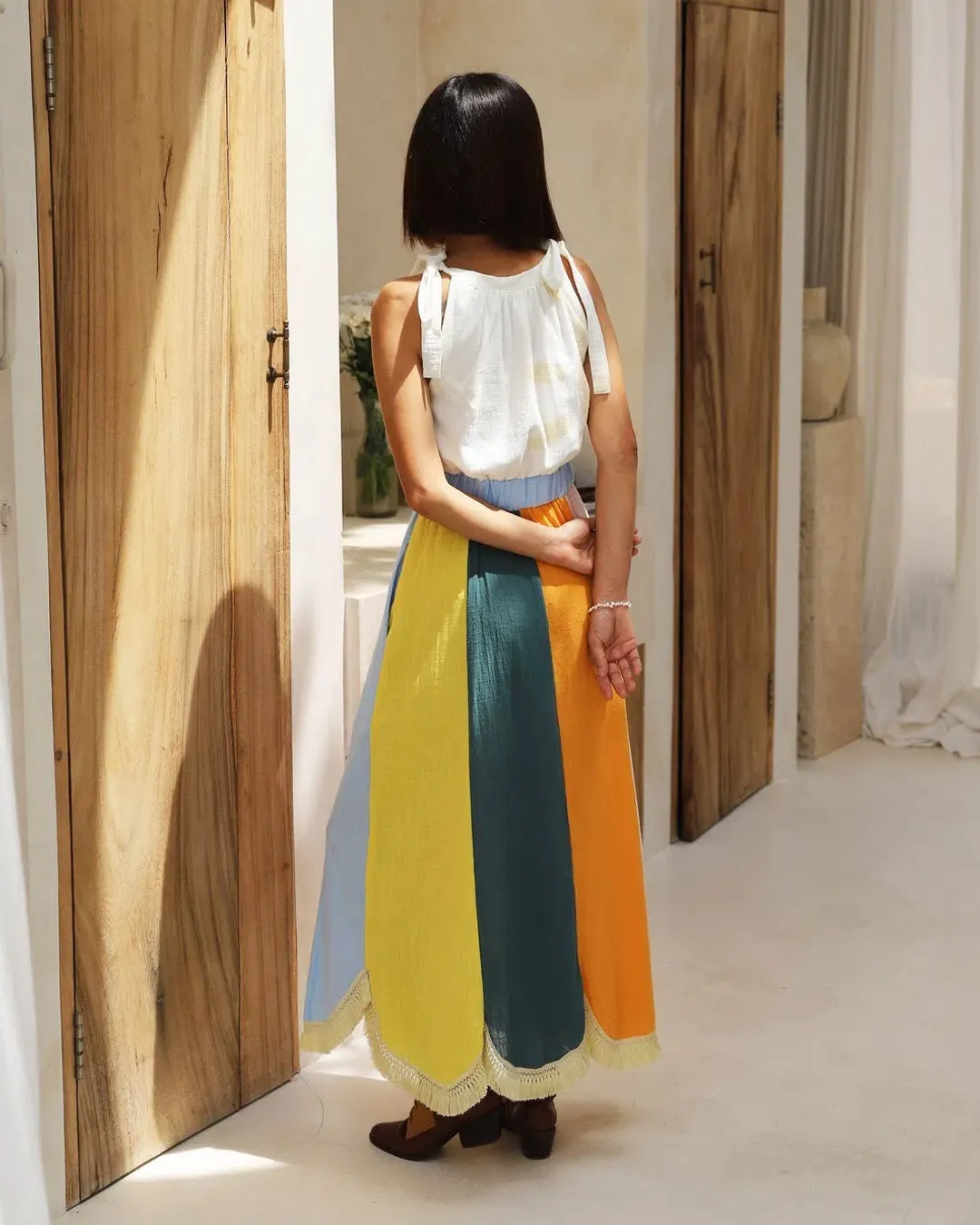 Frank & Dollys Casa Raya Cotton Reversible Fringe Maxi Dress Multi Size XS / AU 6 for rent on The Volte - main image