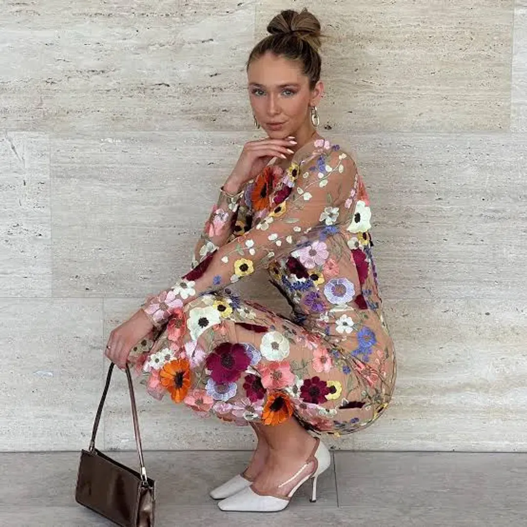 Elliatt Shannon 3D Floral Midi Dress In Pink Size 8  for rent on The Volte - main image