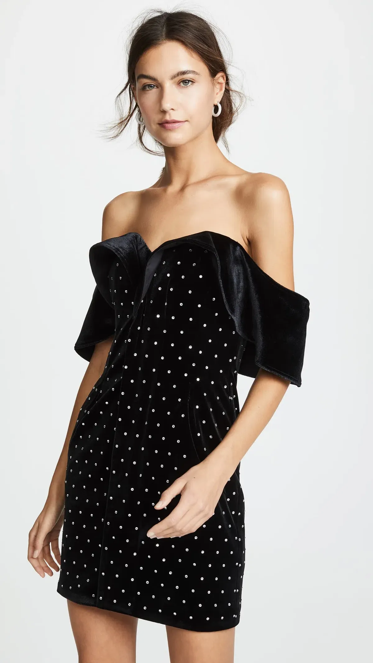 Self Portrait Off Shoulder Velvet Mini Dress Black Size 6 - Image 2