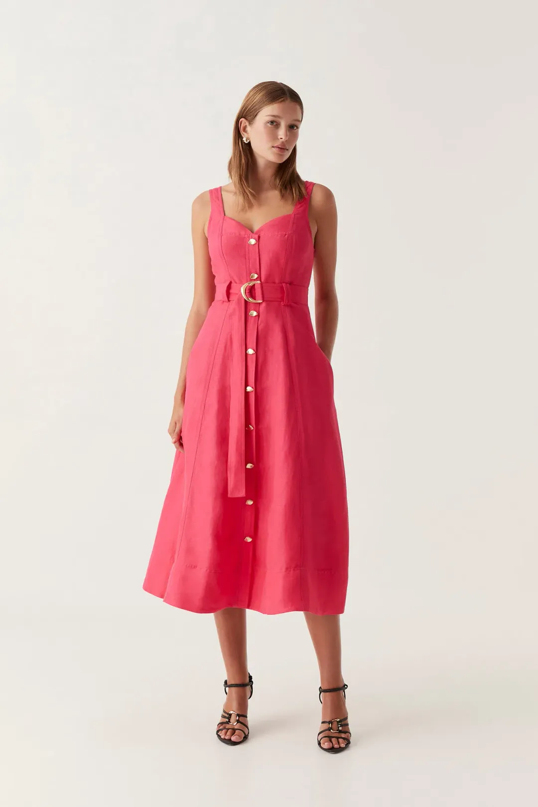 Aje Clay Belted Midi Dress Bougainvillea Red Size 8  for rent on The Volte - main image
