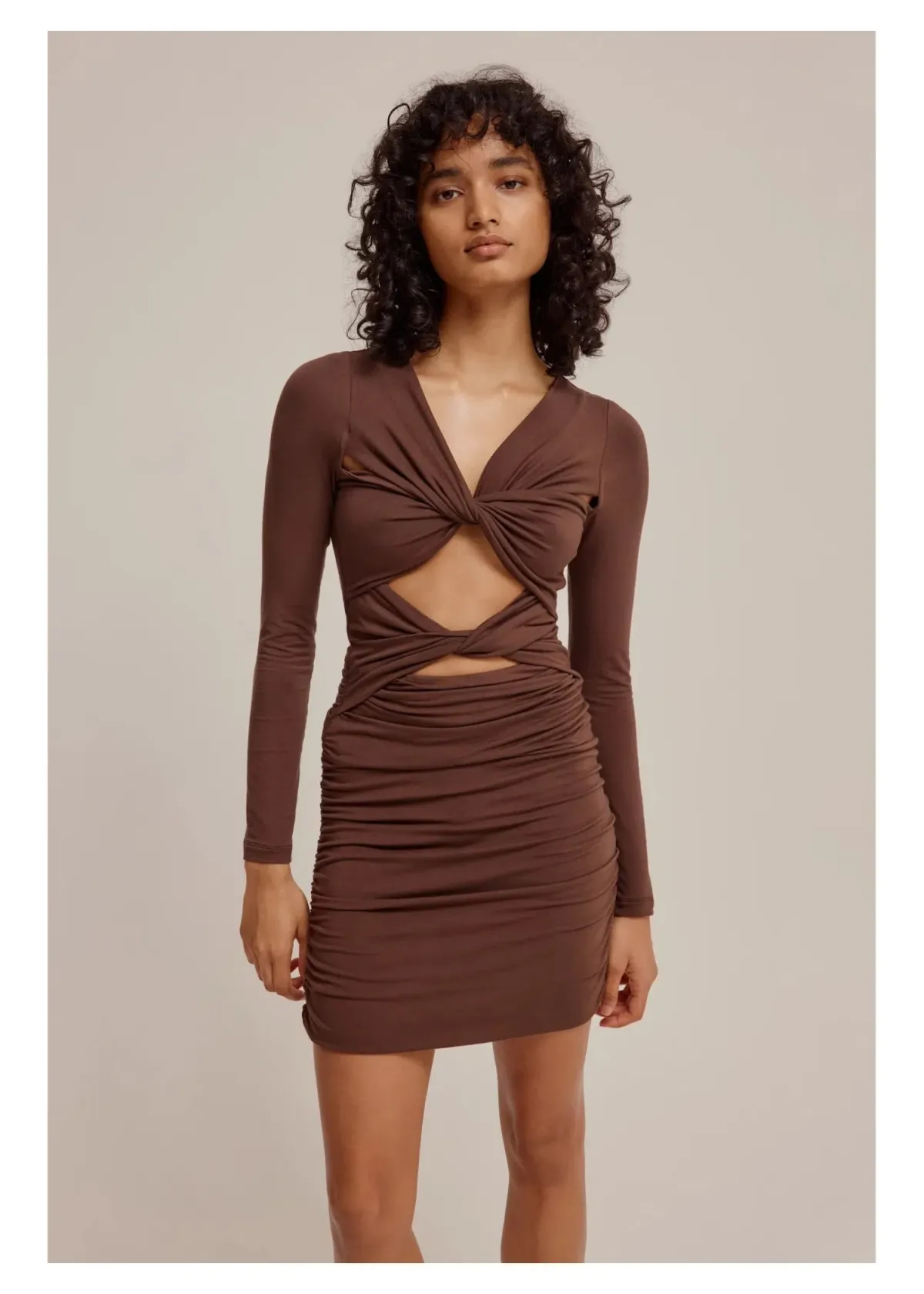 Venroy Long Sleeve Jersey Mini Dress Dark Cacao Size S/ AU 8 - Image 2