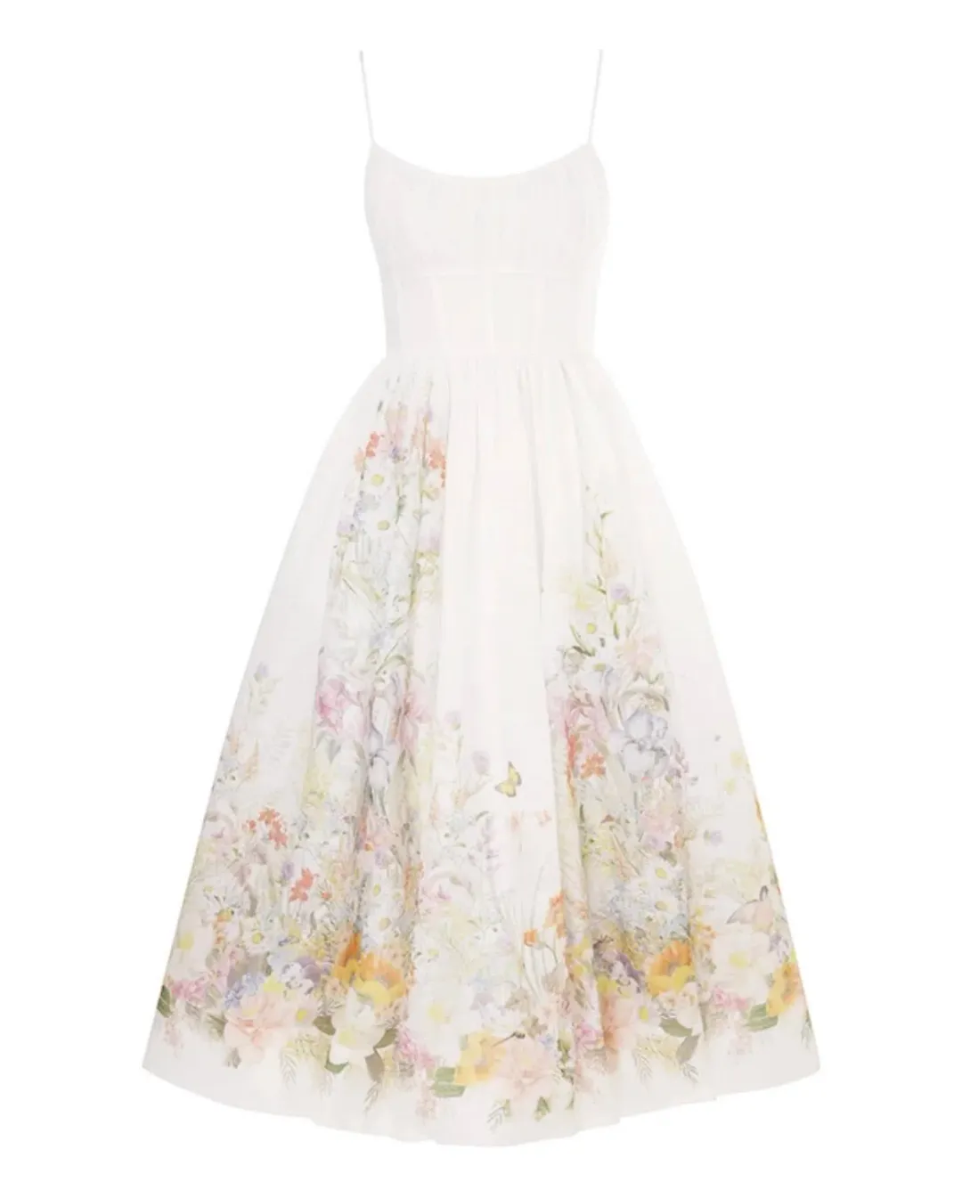 Zimmermann Natura Ruched Midi Dress Ivory Wild Flowers Size 1/Au 10 for rent on The Volte - main image