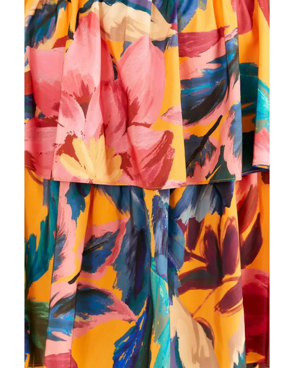 Farm Rio Yellow Painted Flowers Tiered Midi Dress Print Size Small / AU 8 - Image 5