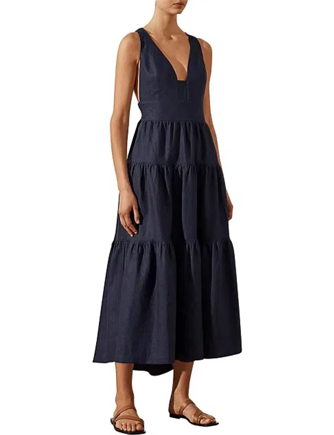 Shona Joy Ligia Plunged Cross Back Midi Dress in Navy Size AU 8 for rent on The Volte - main image