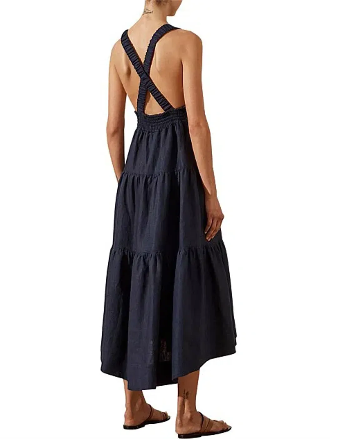 Shona Joy Ligia Plunged Cross Back Midi Dress in Navy Size AU 8 for rent on The Volte - main image