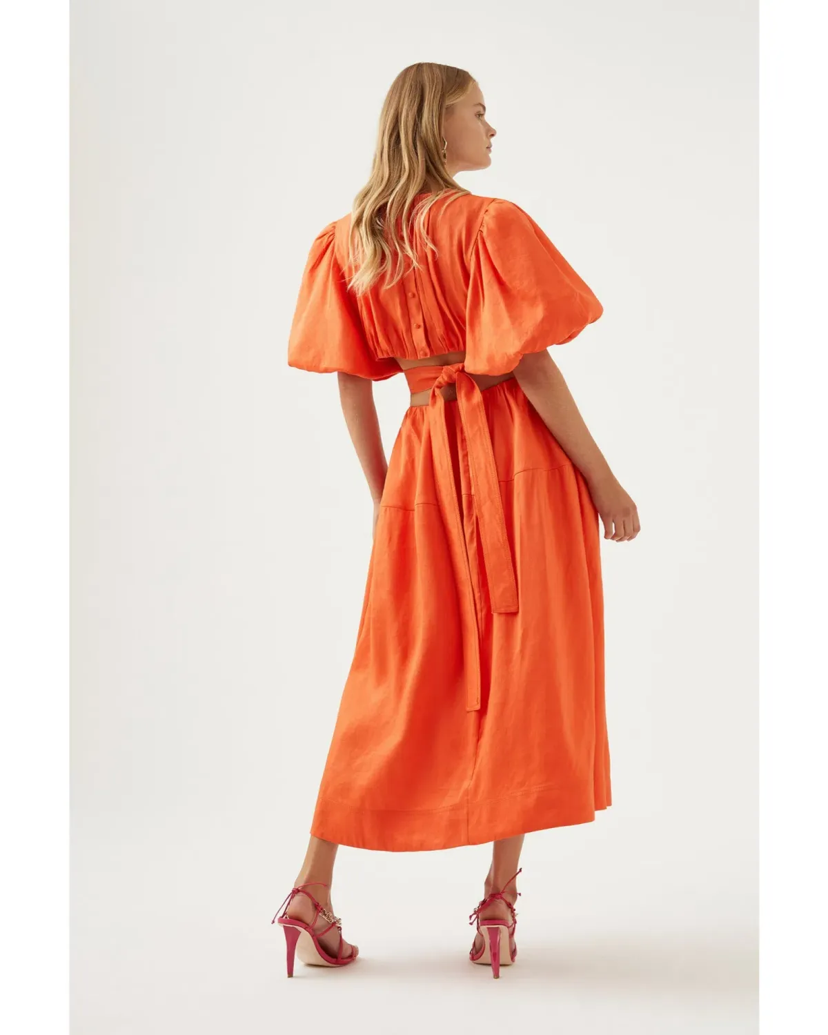 Aje Cosette Tie Back Midi Dress Orange Size AU 12 - Image 3