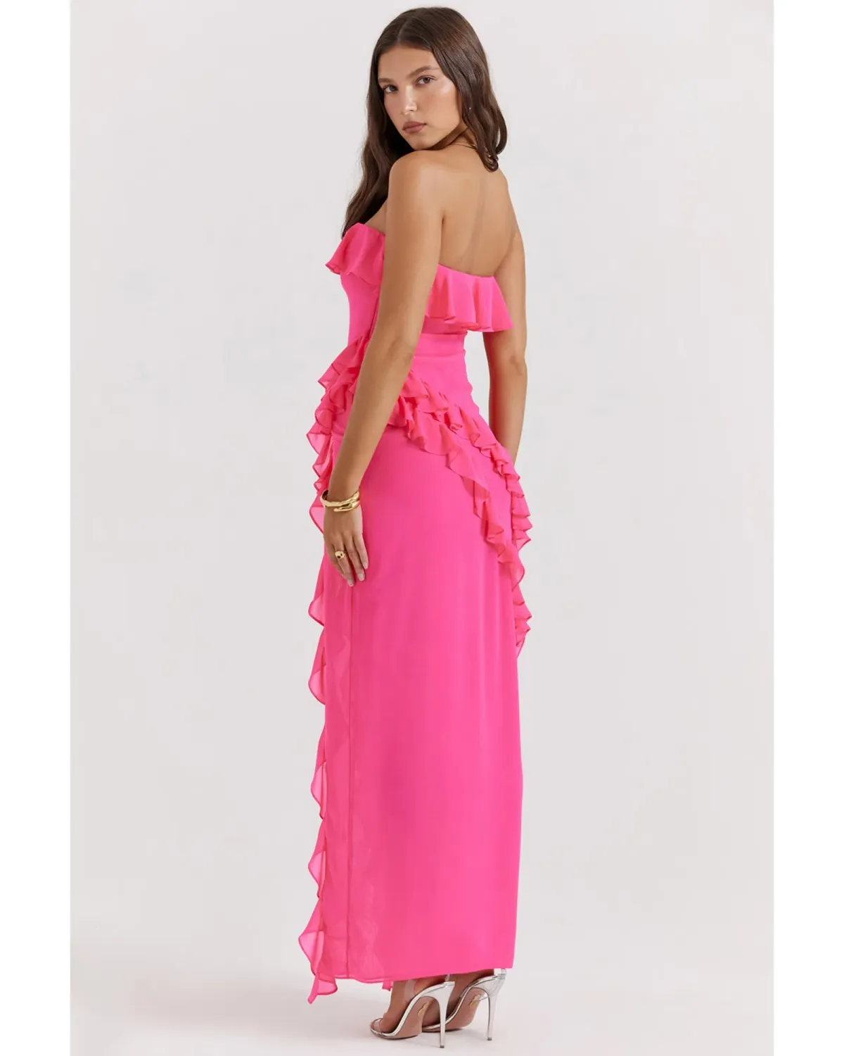 House Of CB Sarina Ruffle Maxi Dress Fuchsia Size AU 8 - Image 3