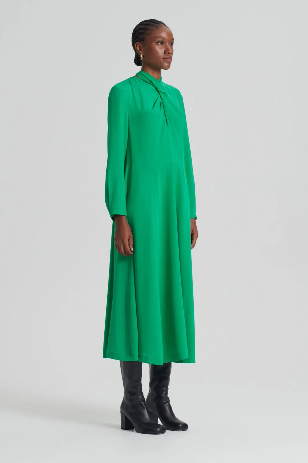 Scanlan Theodore Silk Drape Neck Dress Emerald Size 10 for rent on The Volte - main image