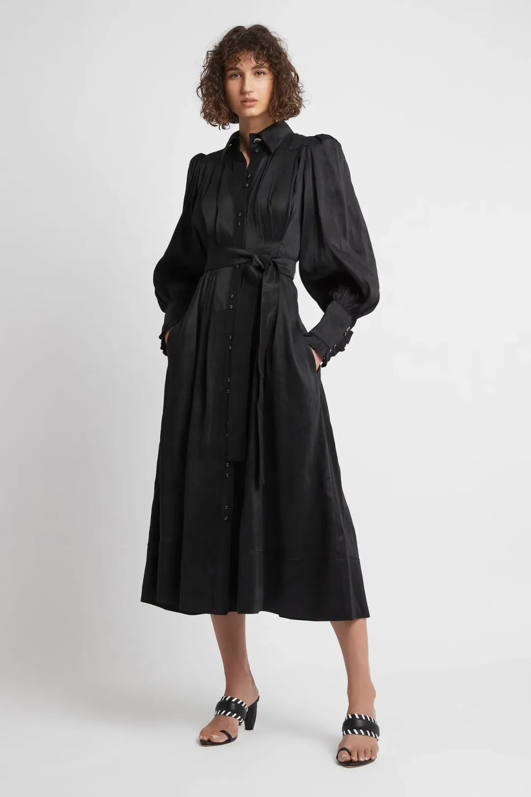 Aje Idealist Linen Blend Midi Dress Black Size 4 for rent on The Volte - main image
