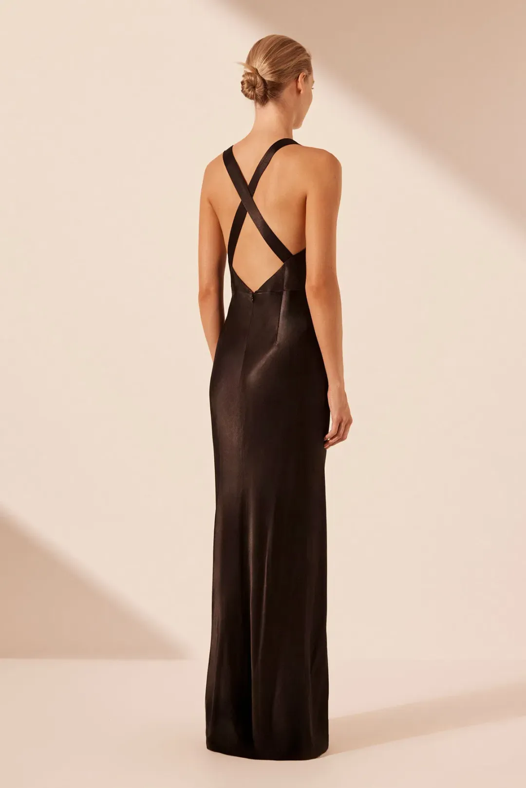 Shona Joy La Lune Plunged Cross Back Maxi Dress in Black Size 6 for rent on The Volte - main image