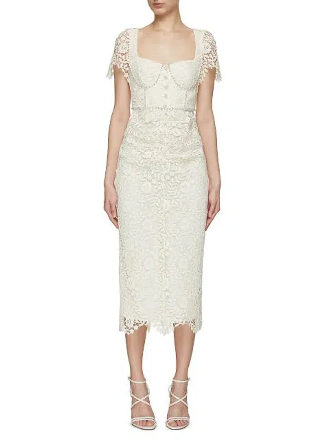 Cream Rose Lace Midi Dress for rent on The Volte - main image