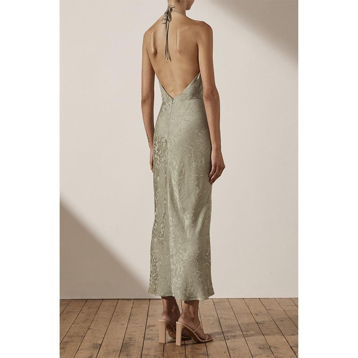 Shona Joy MIA HALTER RUCHED MIDI DRESS IN SAGE 10 - Image 3