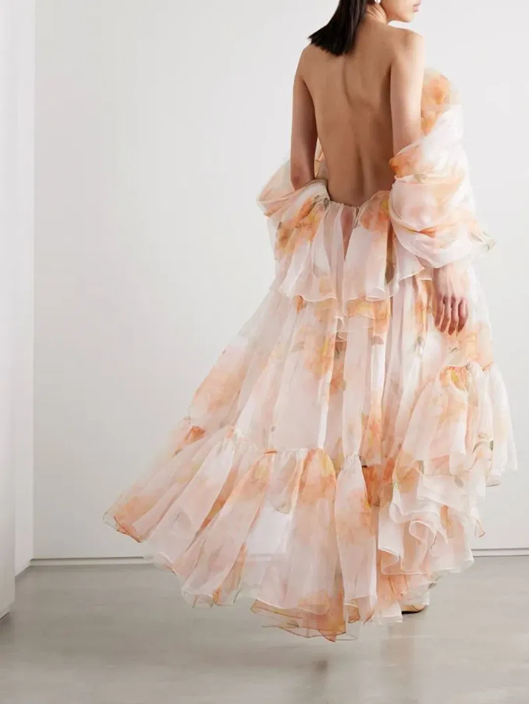 Zimmermann Natura Gathered Midi Dress in Ivory Camellia Size 0 / AU 8 for rent on The Volte - main image