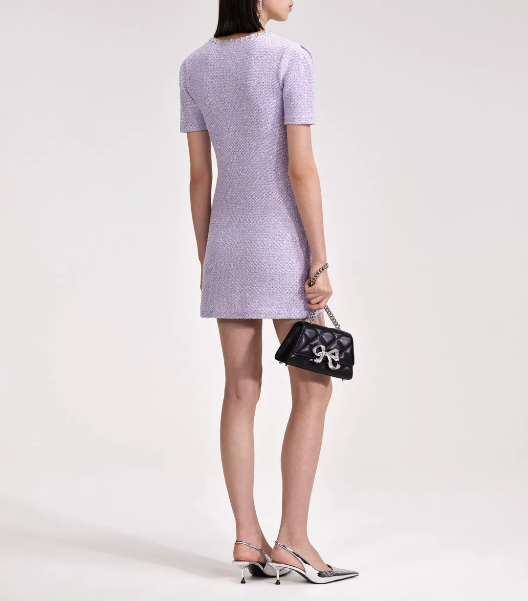 Self Portrait Sequin Knit Mini Dress Lilac Size S / AU 8 for rent on The Volte - main image