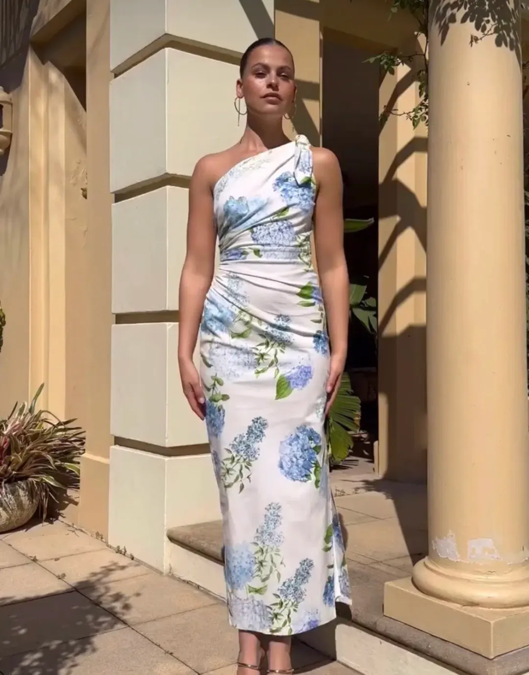 Sheike Blue Bell One Shoulder Midi Dress  Floral Size 8 for rent on The Volte - main image