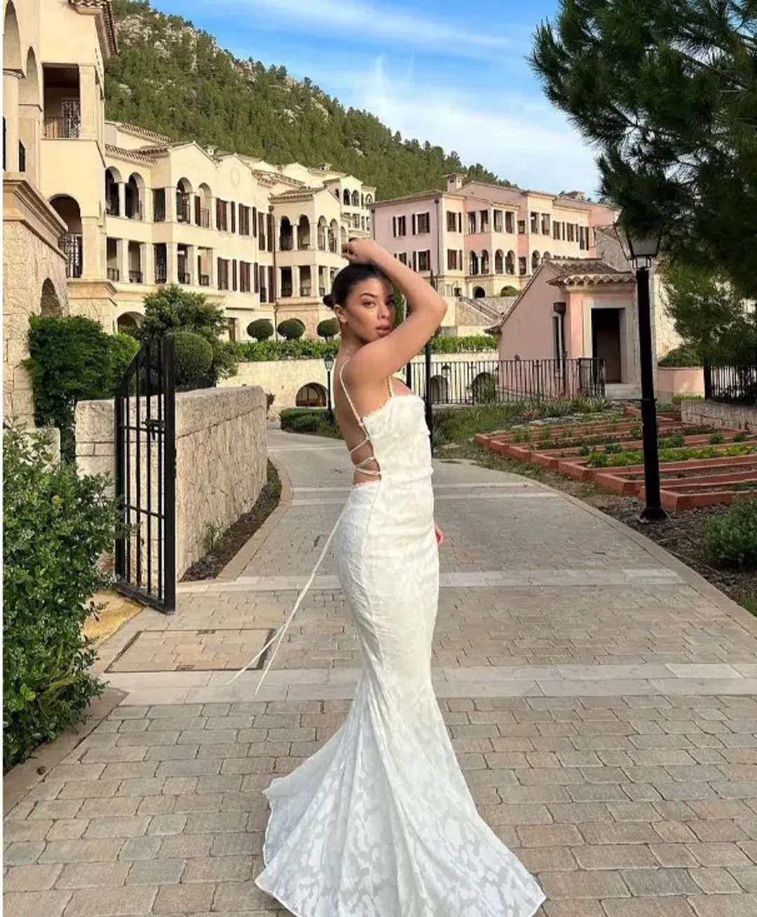 House of CB Joan Lace Up Back Maxi Dress in Ivory White Size S / AU 8 for rent on The Volte - main image