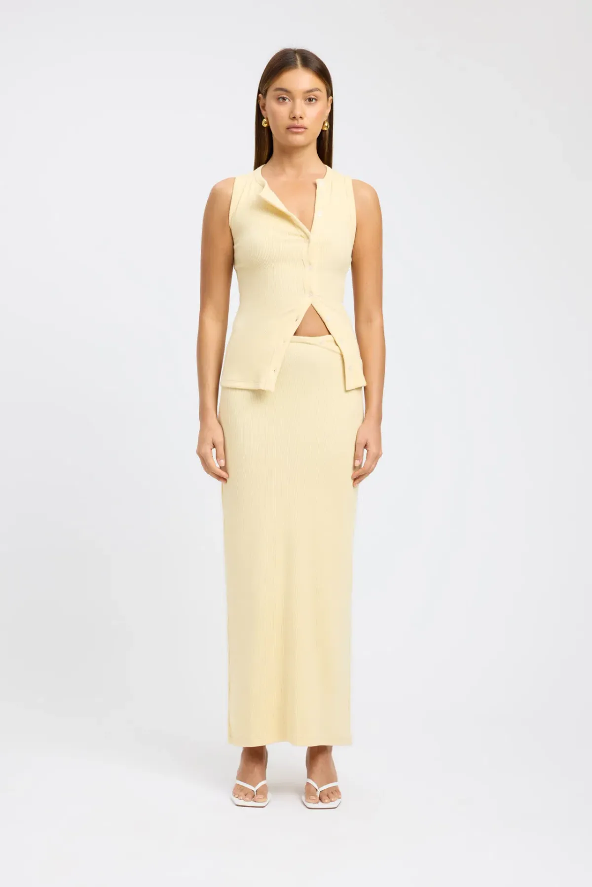 Kookai Bec Button Tank Size 36 and Carter Maxi Skirt Size 34 Set Butter - Image 1