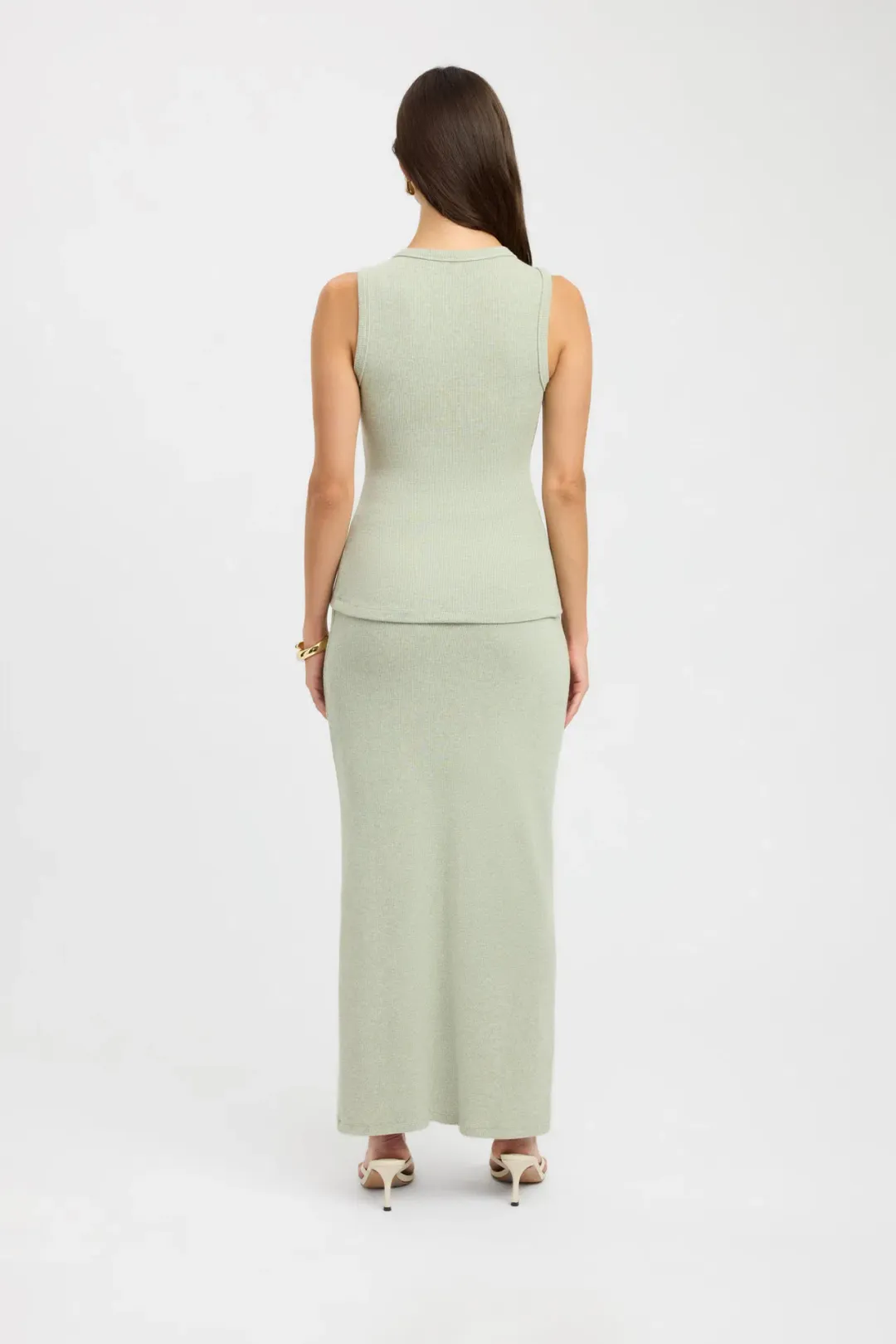 Kookai Bec Button Tank Size 36 and Carter Maxi Skirt Set Size 34 Sage Marle for rent on The Volte - main image