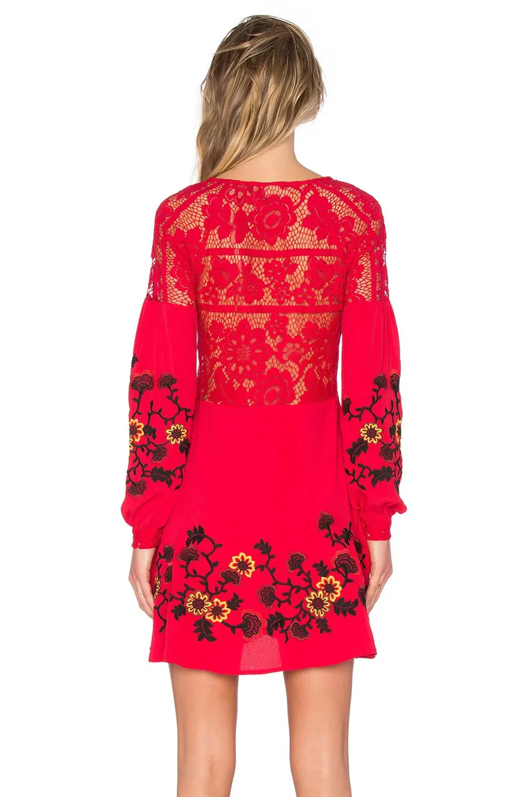 For Love & Lemons Isabella Long Sleeve Mini Dress Hot Red Size XS / AU 6 for rent on The Volte - main image