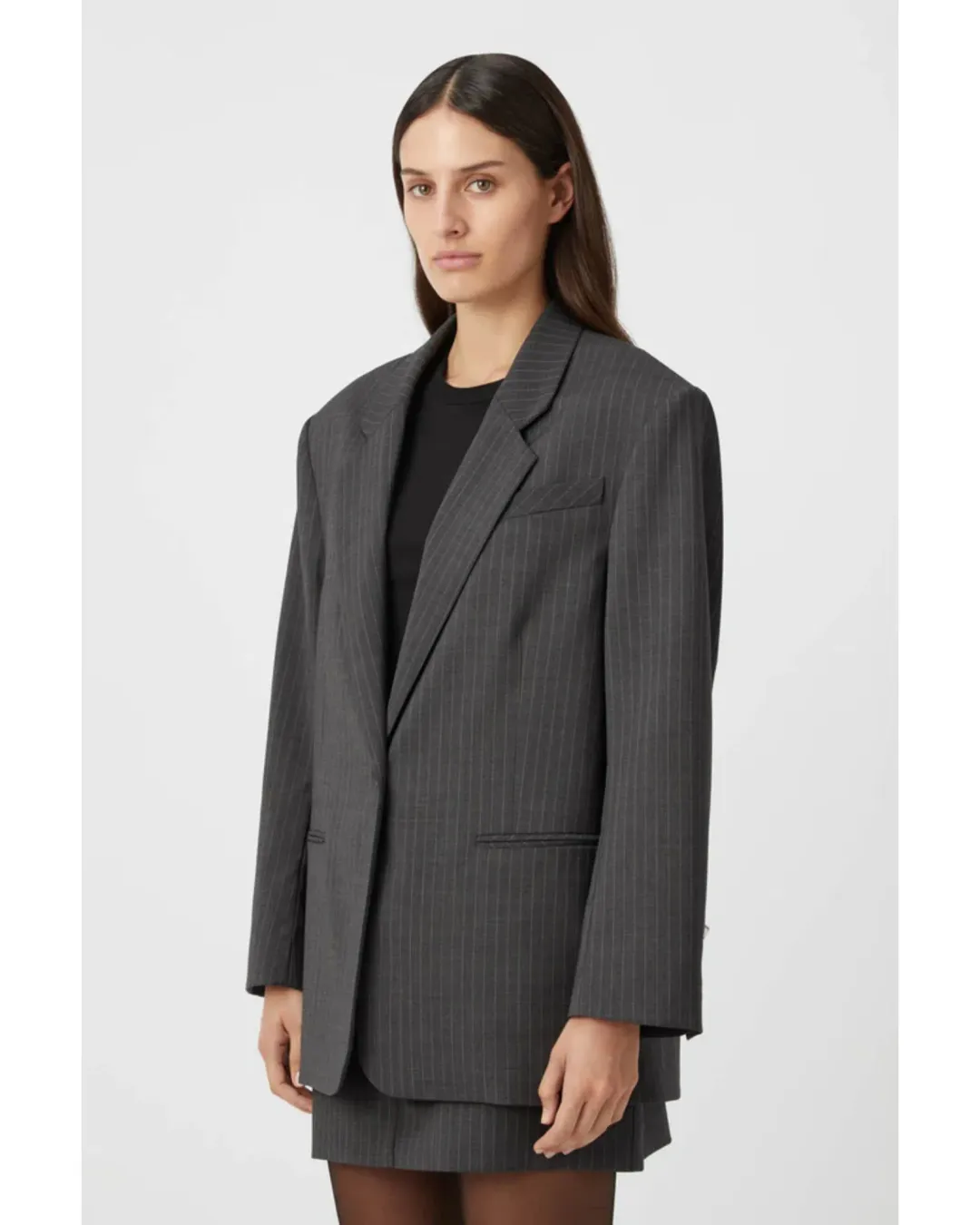 Camilla and Marc Brancusi Blazer and Pant Set Charcoal Pinstripe Size AU 8 for rent on The Volte - main image