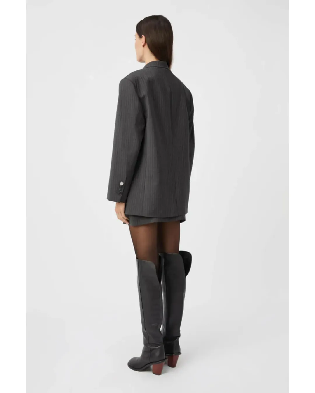 Camilla and Marc Brancusi Blazer and Mini Skirt Set Charcoal Pinstripe Size AU 6 for rent on The Volte - main image