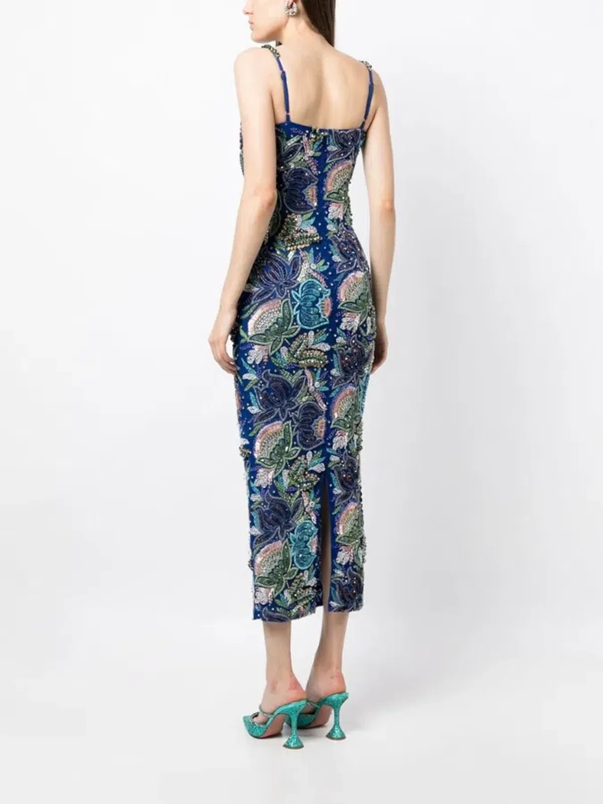 Rachel Gilbert Piper Beaded Midi Dress Ocean Blue Size AU 8 - Image 3