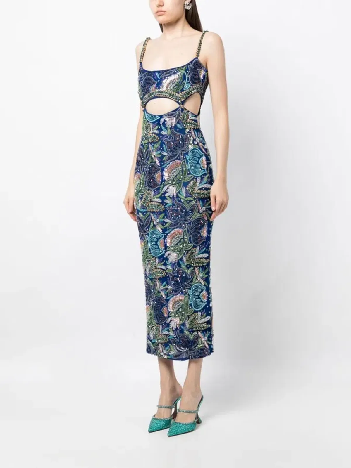 Rachel Gilbert Piper Beaded Midi Dress Ocean Blue Size AU 8 - Image 1