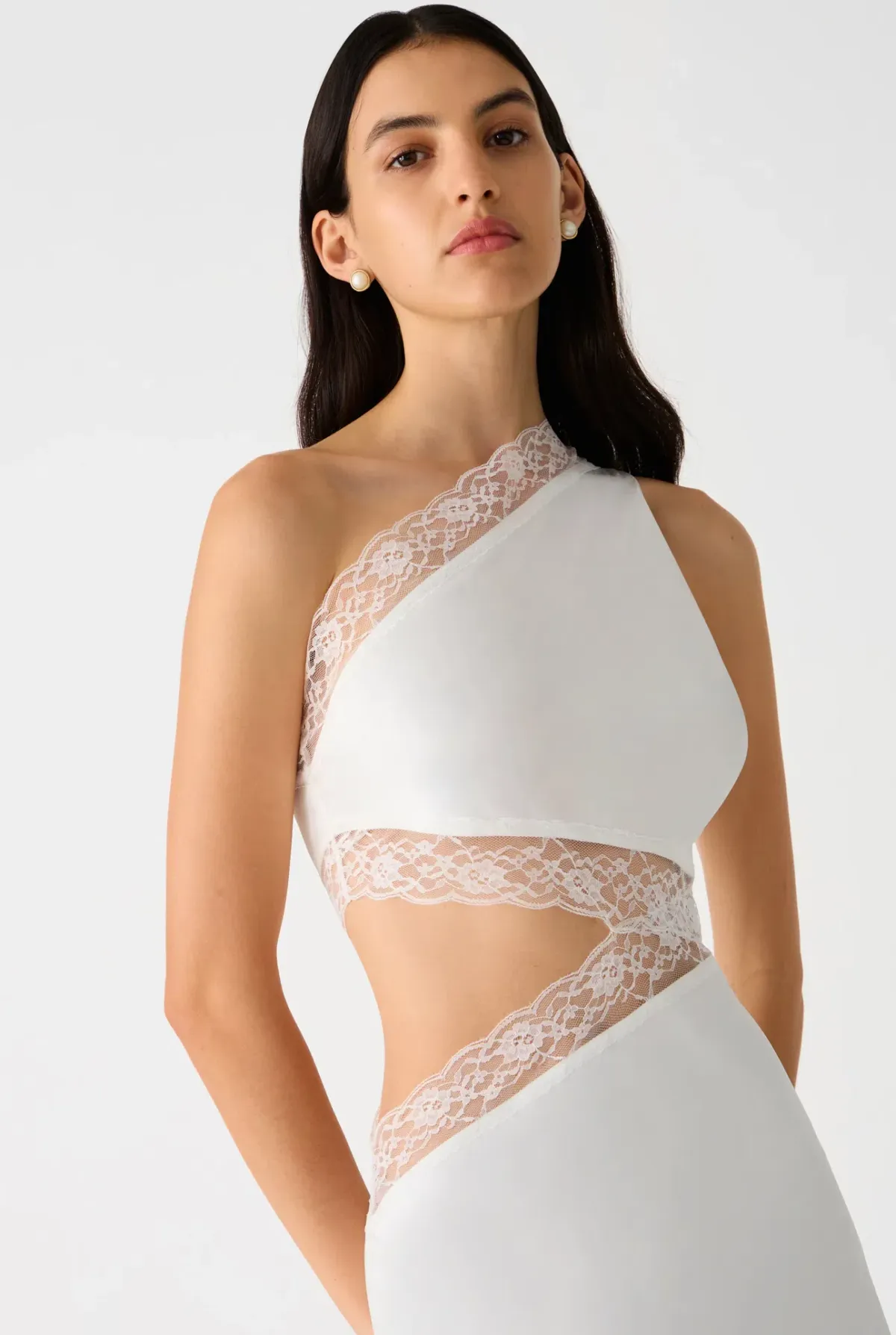 MISHA Jillian Satin & Lace Gown Ivory Size 8/S - Image 2