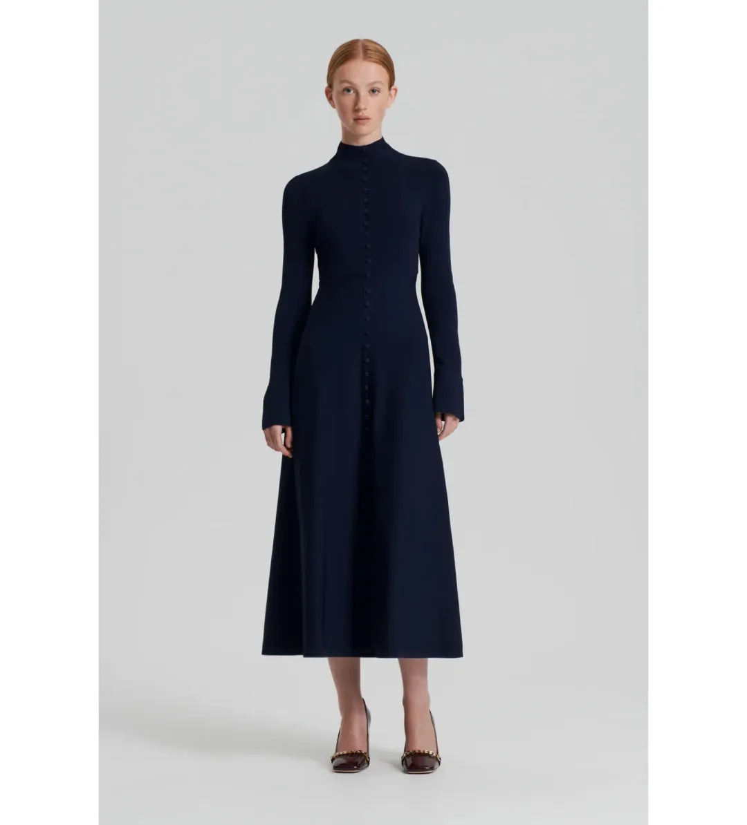 Scanlan Theodore Crepe Knit Button Polo Midi Dress in Navy Size 6 for rent on The Volte - main image