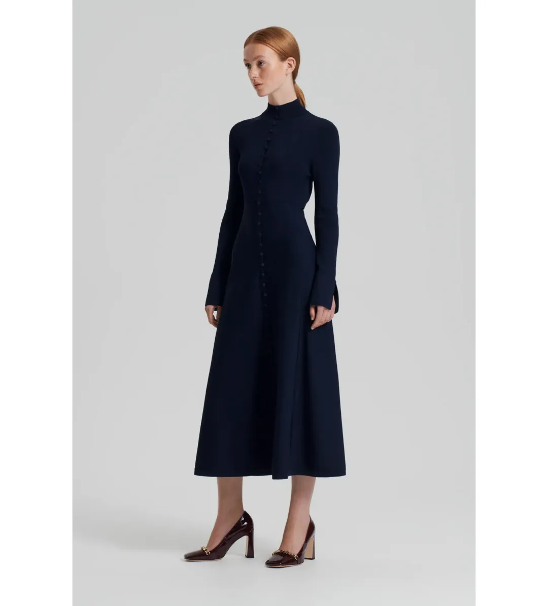 Scanlan Theodore Crepe Knit Button Polo Midi Dress in Navy Size 6 for rent on The Volte - main image