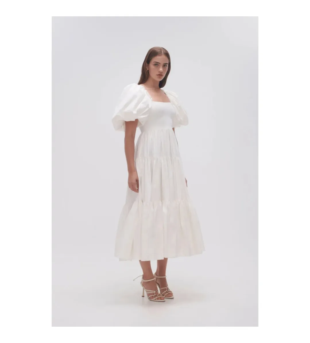 Aje Casa Puff Sleeve Midi Dress White Size 10 for rent on The Volte - main image