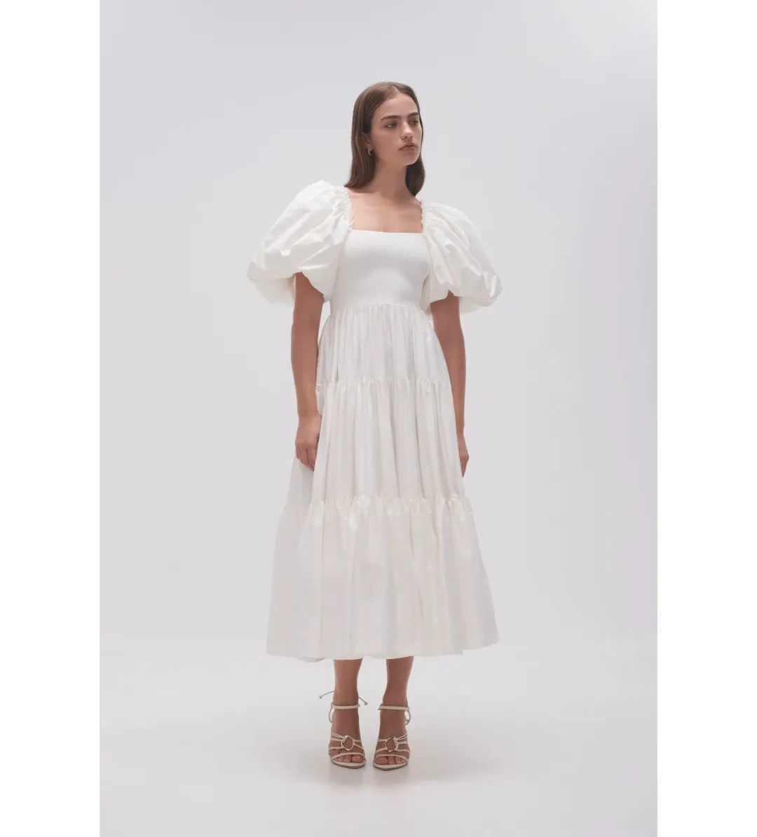 Aje Casa Puff Sleeve Midi Dress White Size 10 for rent on The Volte - main image