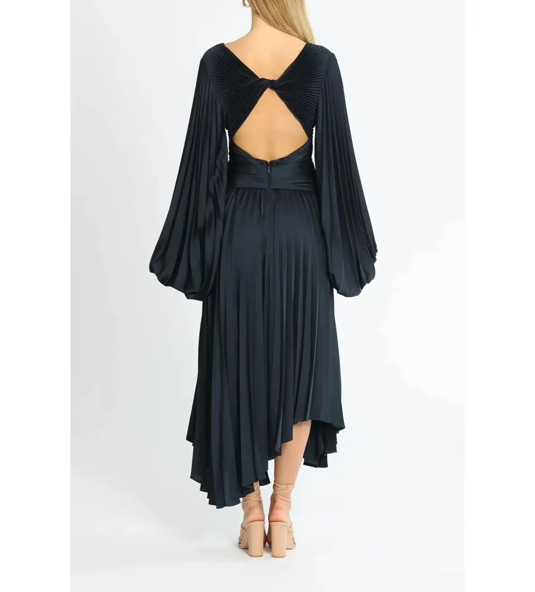 Acler Palms Pleat Midi Dress Navy Size 8/S for rent on The Volte - main image