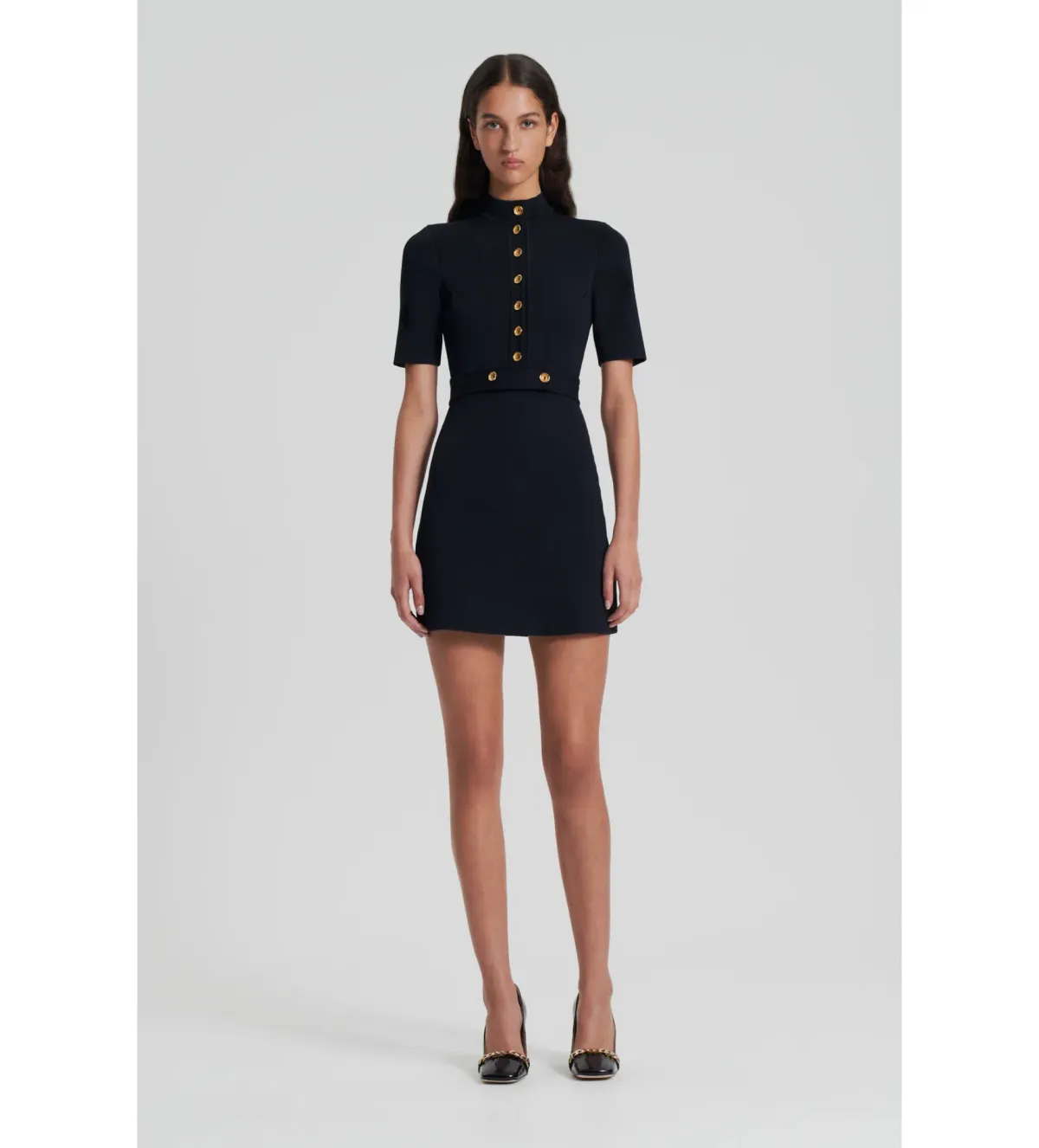 Scanlan Theodore Crepe Knit Mini Button Dress Black Size 8/S - Image 1