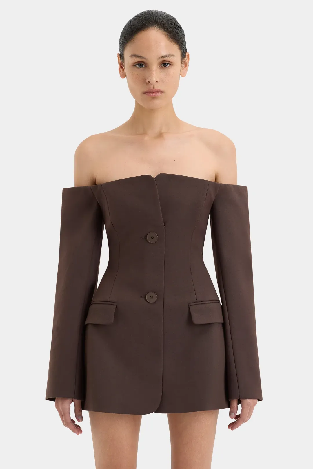 Sir the Label Sandrine Tailored Mini Dress in Chocolate Brown Size 1 / AU 8 for rent on The Volte - main image