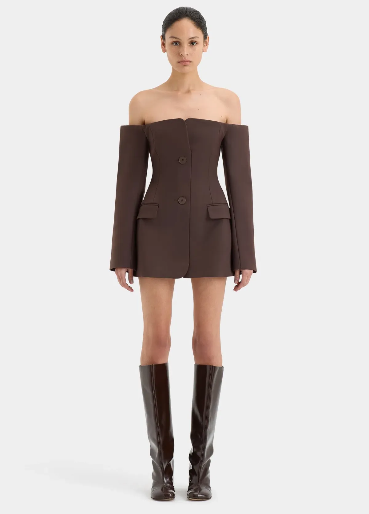 Sir the Label Sandrine Tailored Mini Dress in Chocolate Brown Size 1 / AU 8 - Image 7