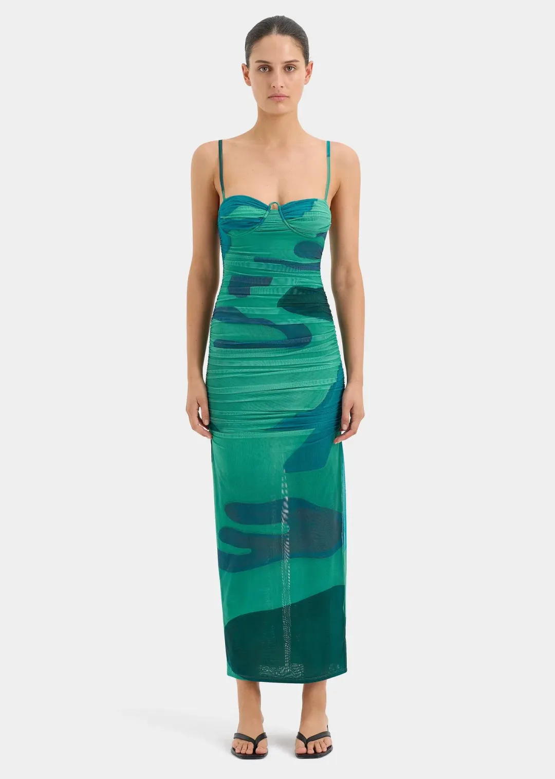 Sir the Label Frankie Gathered Midi Dress Emerald Reflection Size 1 / AU 8 for rent on The Volte - main image