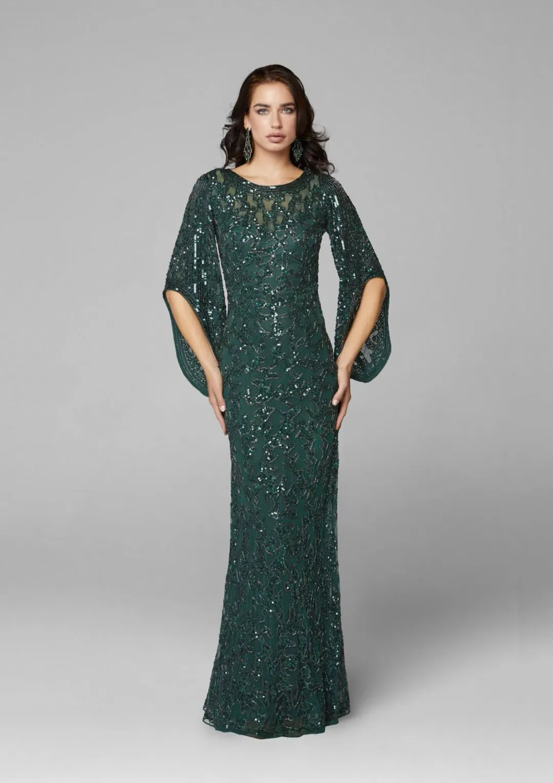 Primavera Couture 9713 Sheer Back Sequin Evening Dress Forest Green Size 12 for rent on The Volte - main image