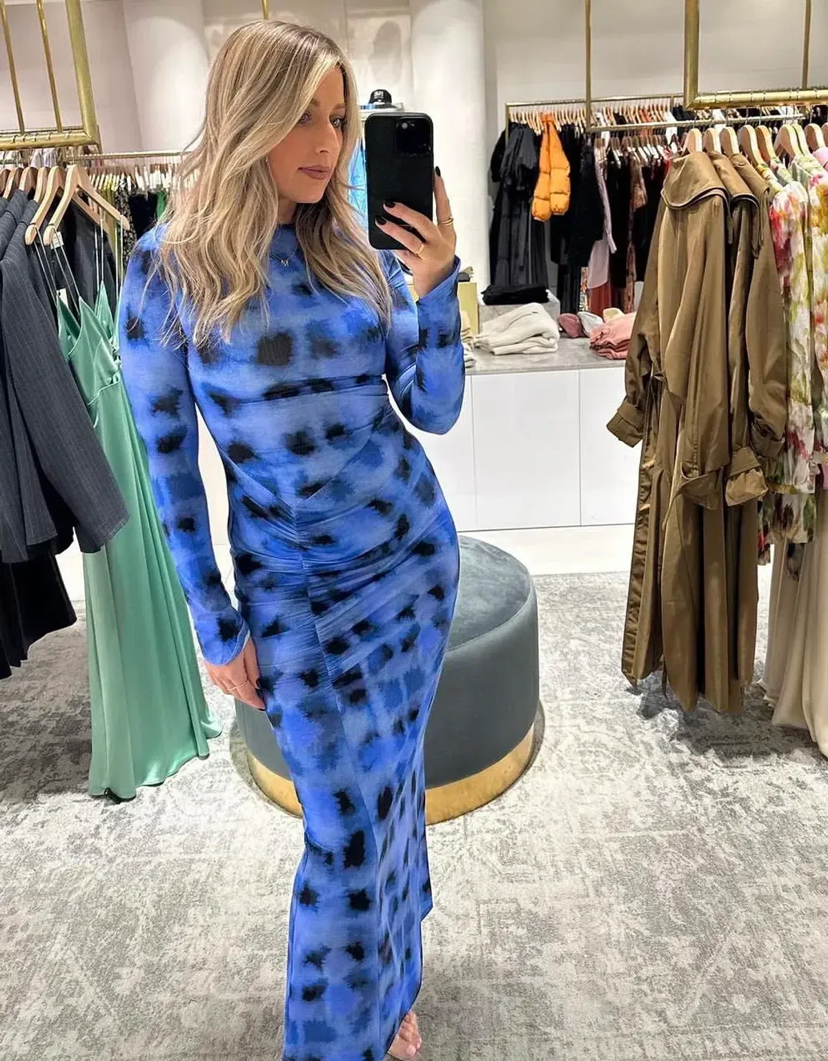 Suboo Shibori Long Sleeve Ruched Maxi Dress Blue Size M (AU 10) - Image 6