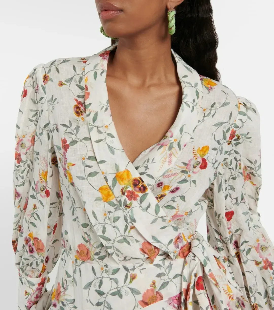 Zimmerman Pleated Linen Mini Wrap Dress Floral Print Size 1 / AU 10 for rent on The Volte - main image