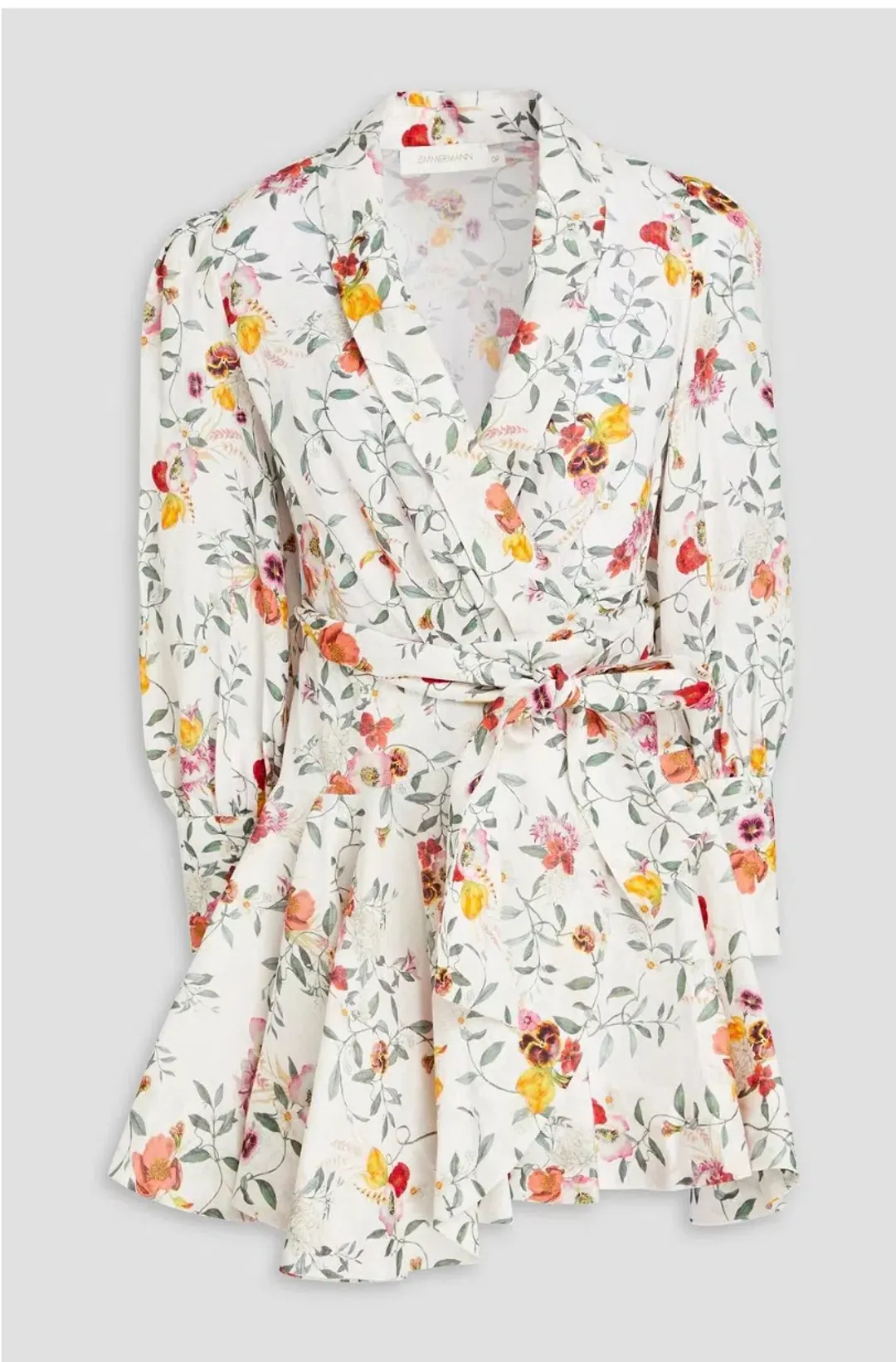 Zimmerman Pleated Linen Mini Wrap Dress Floral Print Size 1 / AU 10 for rent on The Volte - main image