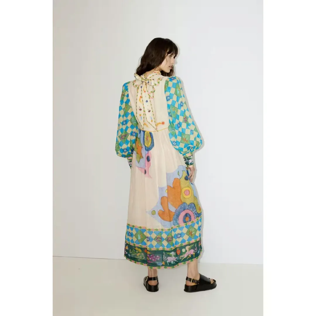 Alemais Lou Balloon Sleeve Midi Dress Multi Size AU 14 for rent on The Volte - main image